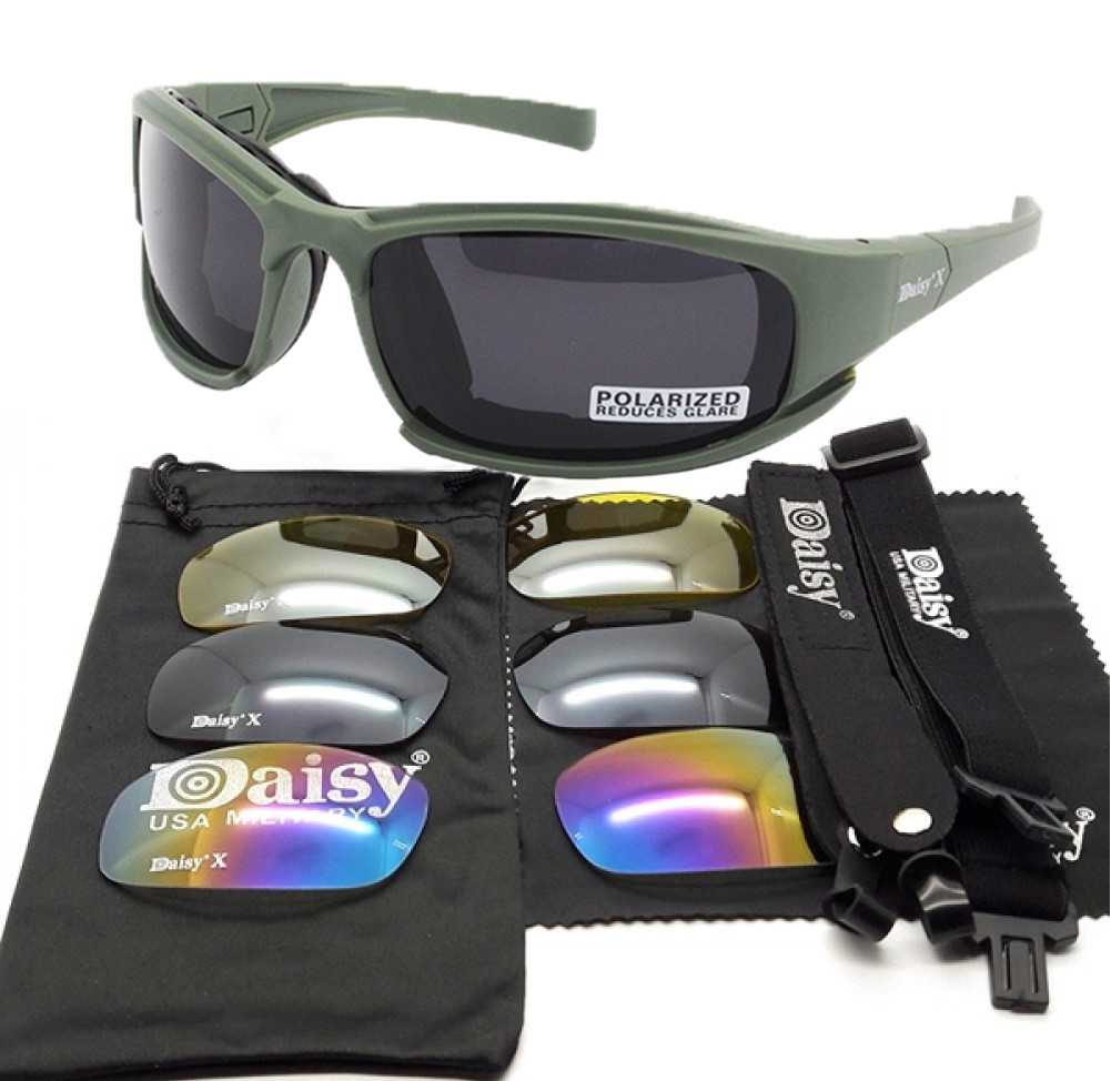 Сонцезахисні тактичні окуляри + 7 комплектів лінз Daisy X7-X олива товщина лінз 2 мл-збільшена товщина svitloochey