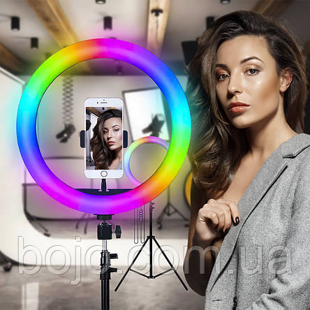 Кільцева RGB LED лампа 26 см зі штативом 210 см для селфі., фото 1