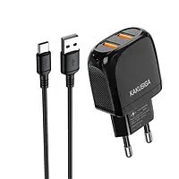 Сетевое зарядное устройство 220V для гаджетов с 2 USB KAKUSIGA KSC-694 Xuan Speed Series Type-C n