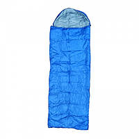 Спальный мешок зимний до -5° широкий 200*70см с капюшоном спальник одеяло с чехлом для переноски Синий PRO_549
