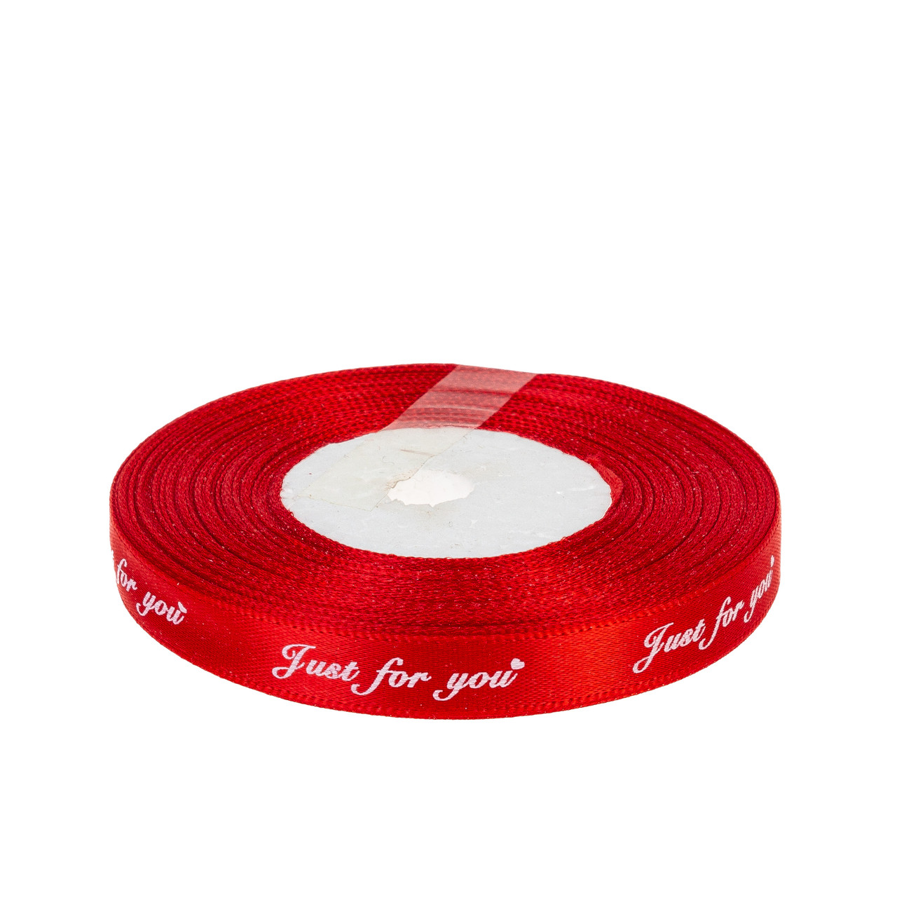 Стрічка атласна з принтом "Just For You" 1,0 см (1 м), червона