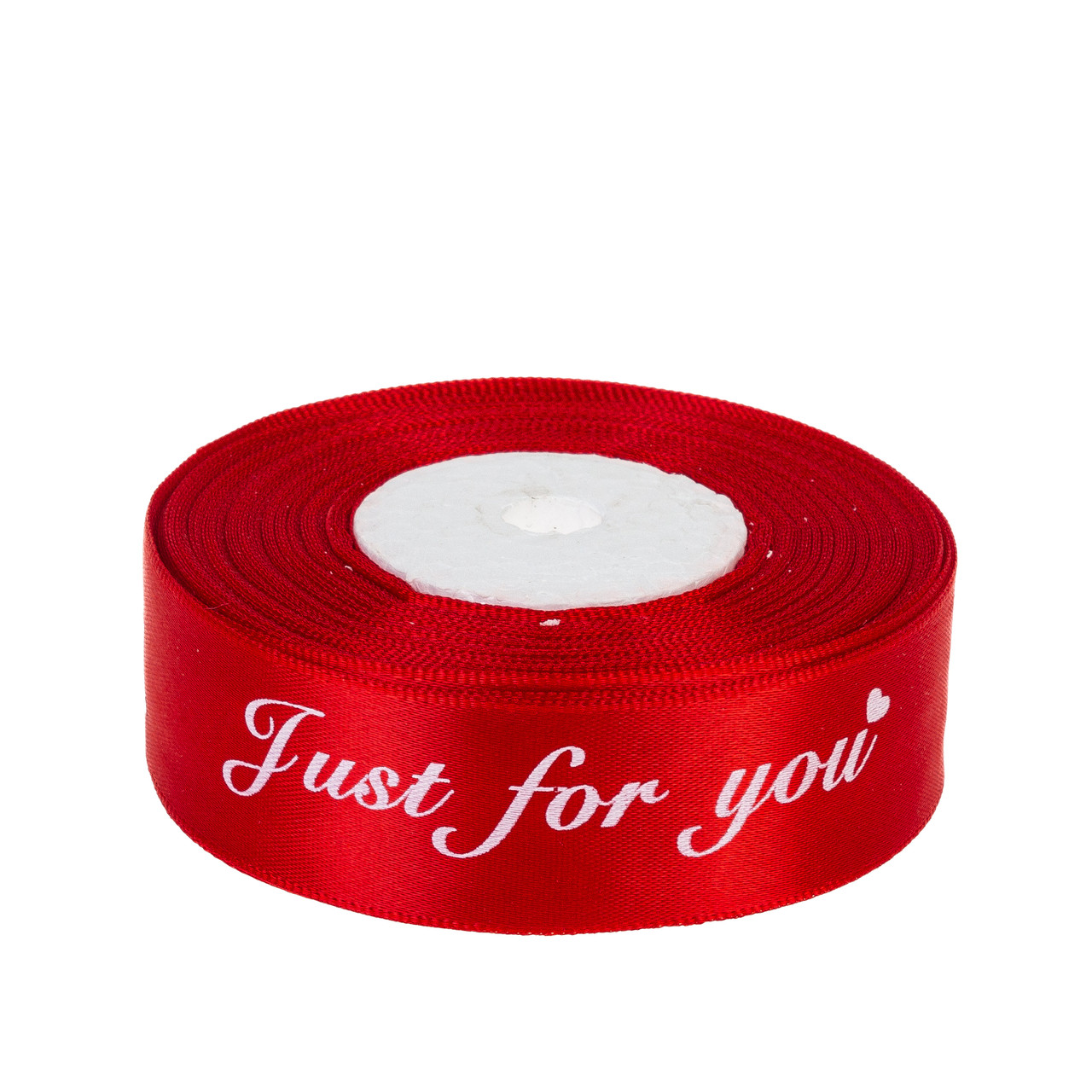 Стрічка атласна з принтом "Just For You" 2,5 см (1 м), червона