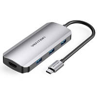 Концентратор Vention USB3.1 Type-C --> HDMI/USB-C Gen 1/USB 3.0x3/PD 100W Hub 6-i (TOFHB)