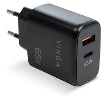 Зарядний пристрій Vinga GaN 65 W PD+QC 1C1A ports Wall Charger (VCPCHCA65B)