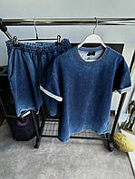 Мужской летний комплект футболка-шорты (синий вареный коттон) красивая одежда из Турции Мо301-3