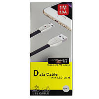 Сетевой зарядный кабель USB-MicroUSB Konfulon S58 1м 3А Шнур с индикацией LED для мобильных устройств m
