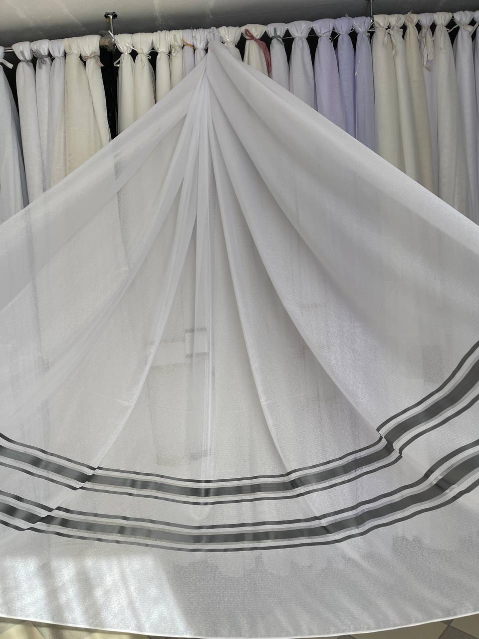 Тюль льон заввишки 2,8 м. білий з сірим