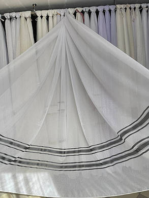 Тюль льон заввишки 2,8 м. білий з сірим, фото 1