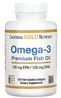 Omega - 3 California Gold Nutrition Омега-3 риб ячий жир преміальної якості, 100 капсул із риб ячого желатину
