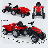 Трактор педальний з причепом Pilsan RED клаксон на кермі, сидіння регульоване, задні колеса з гумовими