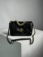 Сумка женская с кожи Chanel 19 Large Handbag Black/Gold