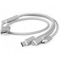 Дата кабель USB 2.0 AM to Lightning + Micro 5P + Type-C 1.0m silver Cablexpert (CC-USB2-AM31-1M-S) p