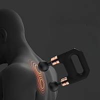 Массажер мышечный Massage gun XL-768 двухголовочный для расслабления мышц 4 насадки черно-золотистый