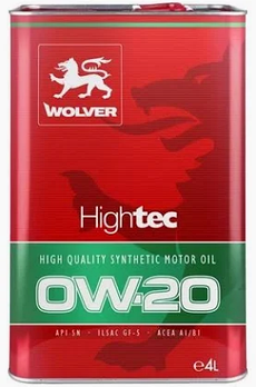 Моторне масло WOLVER Hightec 0w20, 1л Для сучасних двигунів легкових автомобілів з турбонаддувом і без нього 4 л