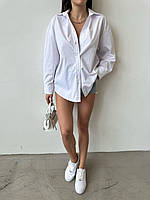 Женская белая,классическая рубашка в стиле Zara.Котоновая деловая оверсайз рубашка с открытой спиной,42-46