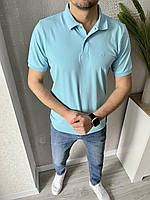 Стильная мужская футболка поло голубая однотонная с вышивкой, летняя мужская футболка с воротником турецкая L
