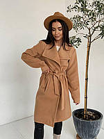 Кашемировое женское Пальто с поясом Ткань: кашемир Турция Размеры: 42,44,46,48