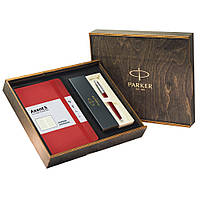Подарочный набор: Коробка+Шариковая ручка Parker JOTTER 17 15 732+Блокнот Axent Partner 125х195 красный