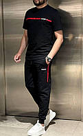 Брендовый мужской летний костюм HUGO BOSS D11717 черный штаны и футболка S
