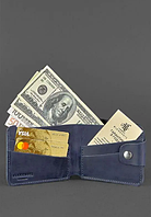 Жіноче шкіряне портмоне гаманець на кнопці, авторські гаманці повністю ручної роботи для дівчат Синій
