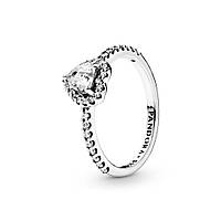 Серебряное кольцо Pandora с белым сердцем "Блестящее прозрачное сердце"