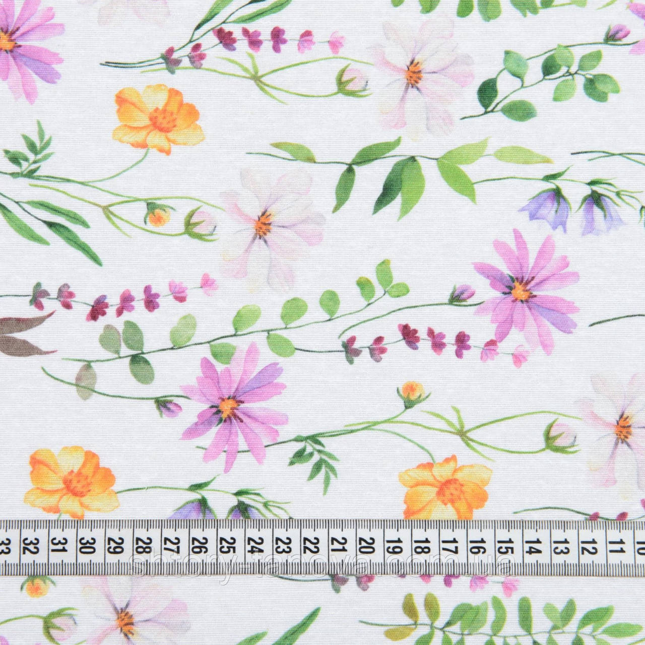 Натуральна тканина для штор Польові квіти з рожевим фон білий Іспанія, 280 см, фото 1