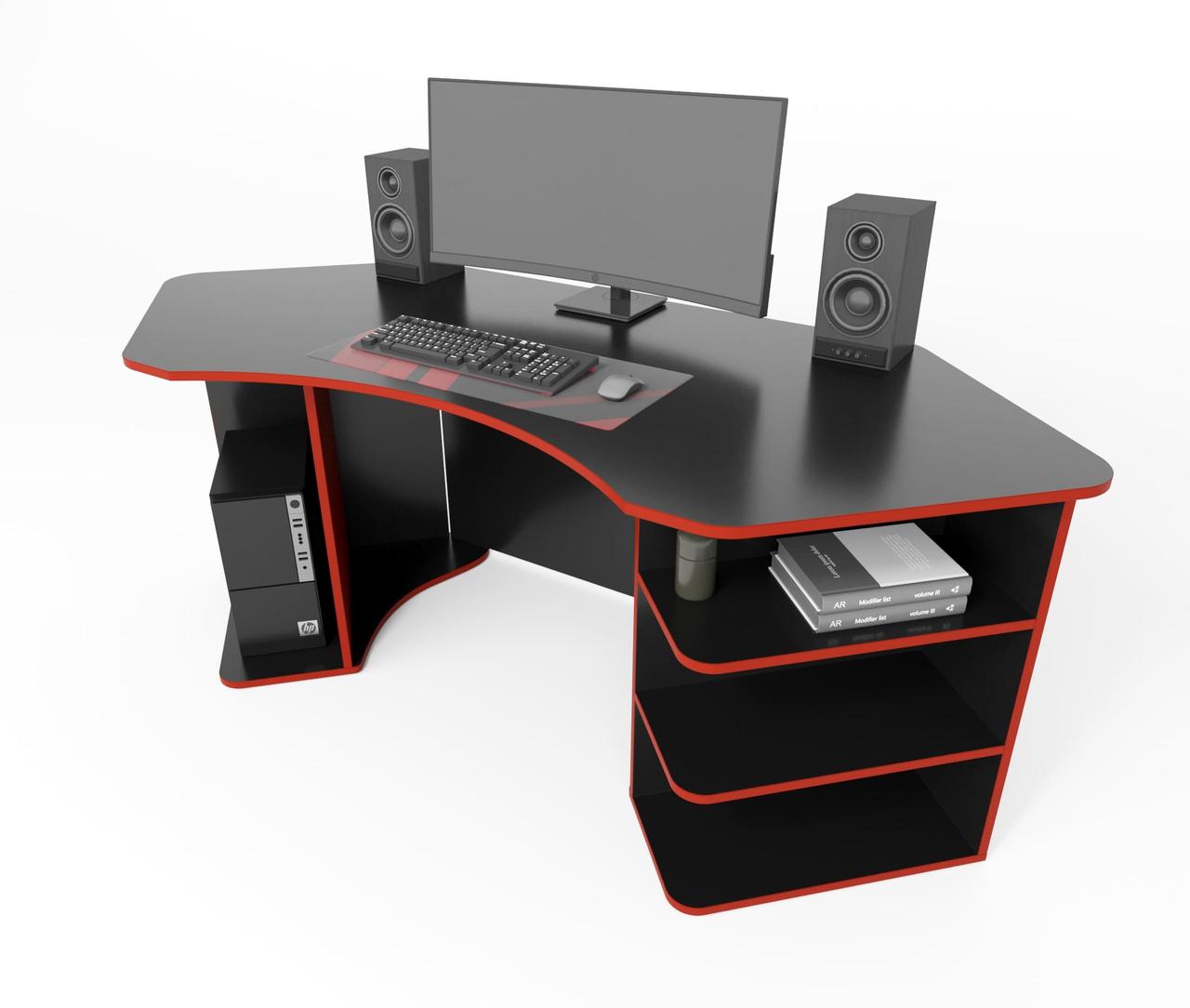 Геймерський стіл "Karbid" 198х85х75 см. Чорний/Червоний, фото 1