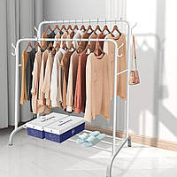 Двойная вешалка для одежды свободностоящая Многофункциональная стойка для гардероба 3-в-1 белый металл 110х150