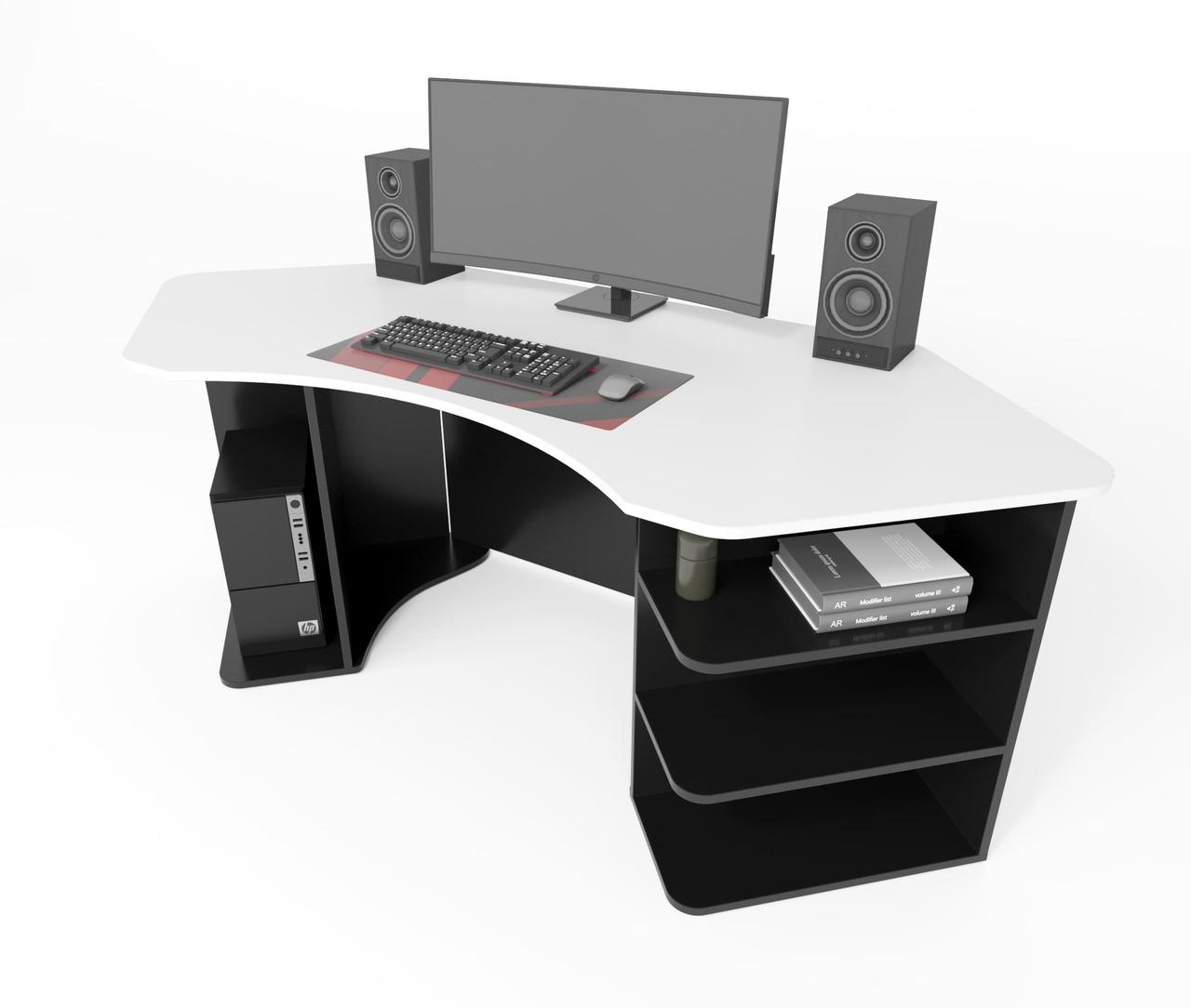 Геймерський стіл "Karbid" 198х85х75 см. Біла основа/Чорні боковини, фото 1