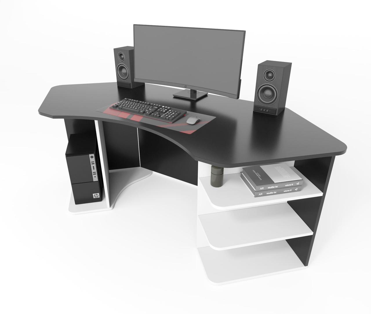 Геймерський стіл "Karbid" 198х85х75 см. Чорна основа/Білі боковини, фото 1