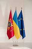 Набір для трьох прапорів Україна ЗСУ ЄС, атлас прапор 90х135 см, тримач, держак 2 м, навершя Тризуб Куля, фото 3