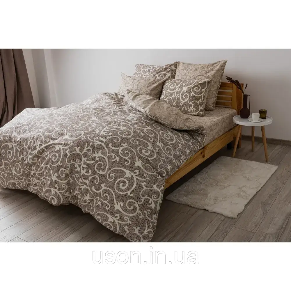 Комплект постільної білизни українського виробника ТМ Теп бавовна Soft Dreams Beige and White, фото 1