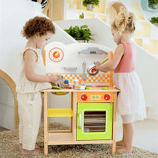 Дитяча кухня Viga Toys із дерева з посудом, аксесуарами (50957FSC), фото 3