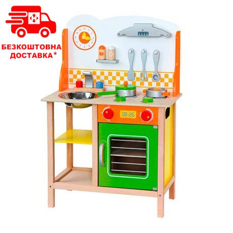 Дитяча кухня Viga Toys із дерева з посудом, аксесуарами (50957FSC), фото 1
