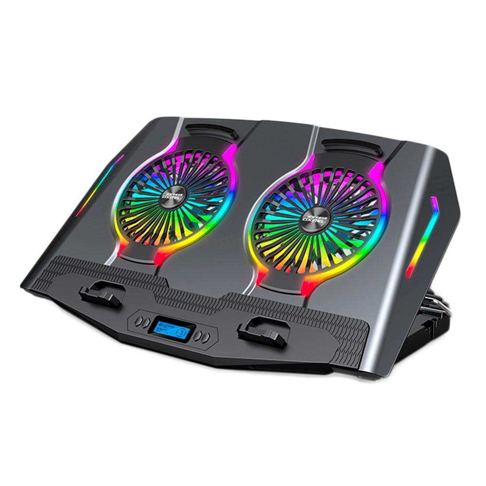 Підставка для ноутбука IceCoorel N10, 10-18", 2*125mm 1400±10% RPM, корпус пластик+алюміній, 2xUSB 2.0+LCD display+підставка для, фото 1