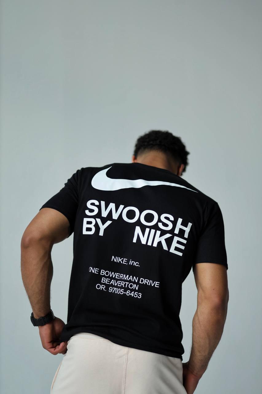 Футболка чоловіча Nike Big Swoosh чорна бавовняна літня Теніска Найк Біг Свуш спортивна на літо