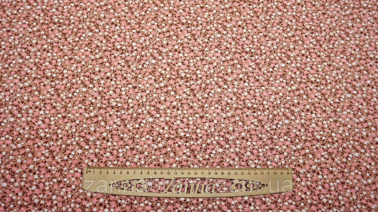 Тканина віскоза колір кавово-рожевий "Розсип квітів"