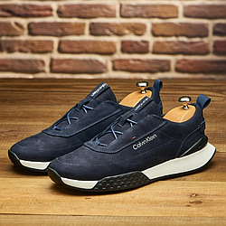 Шкіряні брендові чоловіче взуття синього кольору Calvin Clein (М-161-ск-синього-ДЕМИ)