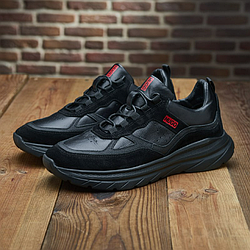 Шкіряні брендові чоловіче взуття чорного кольору М-130 х/б