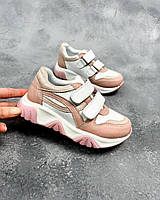 Детские розовые кожаные кроссовки кеды для девочки на липучке с супинатором. размер 30