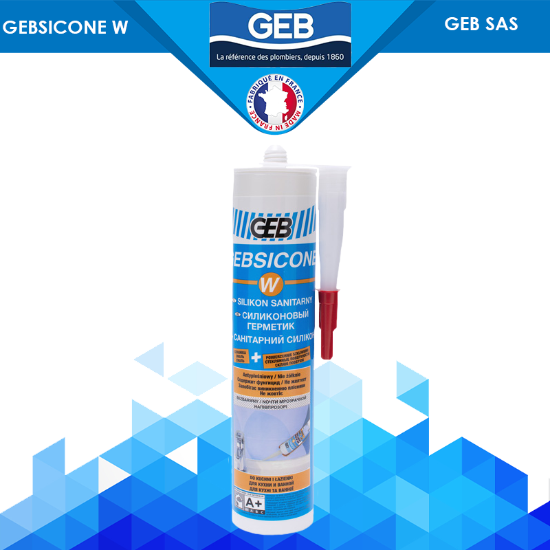 Силіконовий герметик із фунгіцидом на оцтовій основі прозорий GEBSICONE W 310 мл GEB SAS, фото 1