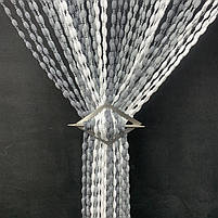 Штори кисея для спальні будинку кухні, штори нитки в зал хол передпокій, штори-нитки в спальню Графіт-сіро-білі (NB-308), фото 7