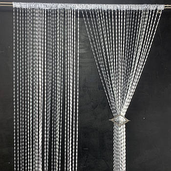 Штори кисея для спальні будинку кухні, штори нитки в зал хол передпокій, штори-нитки в спальню Графіт-сіро-білі (NB-308)