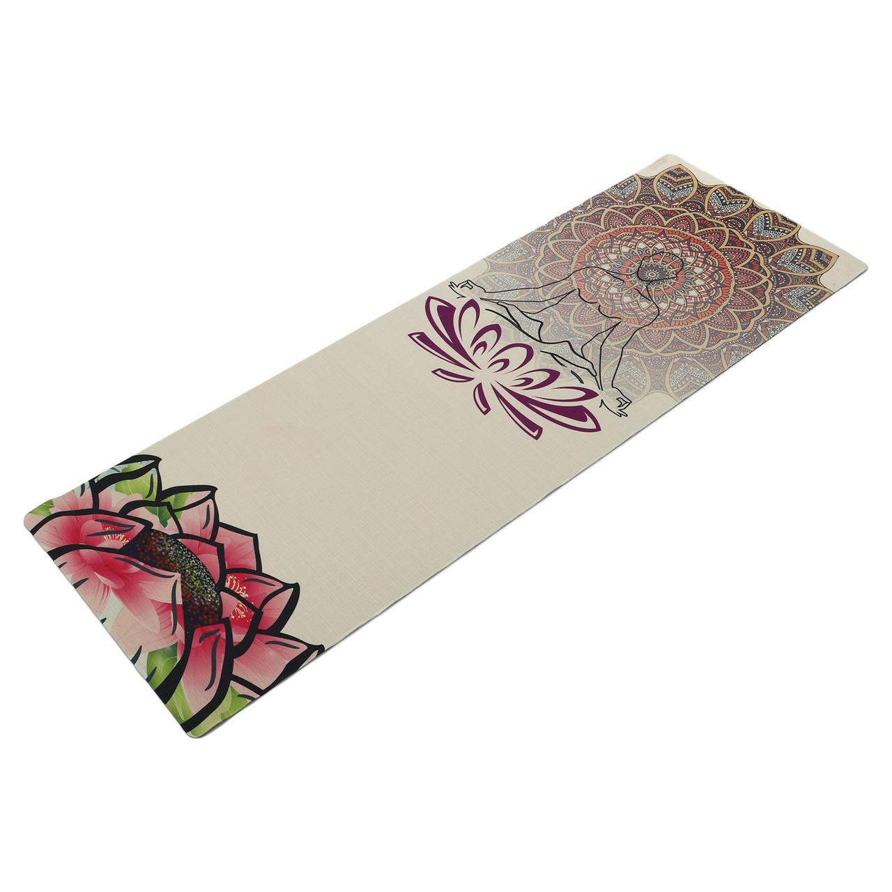 Килимок для йоги лляний двошаровий Спокій Лотоса 183x61x0.3 см Record FI-7156-3, фото 1