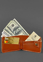 Жіноче шкіряне портмоне на кнопці, авторські гаманці повністю ручної роботи для дівчат Світло коричневий