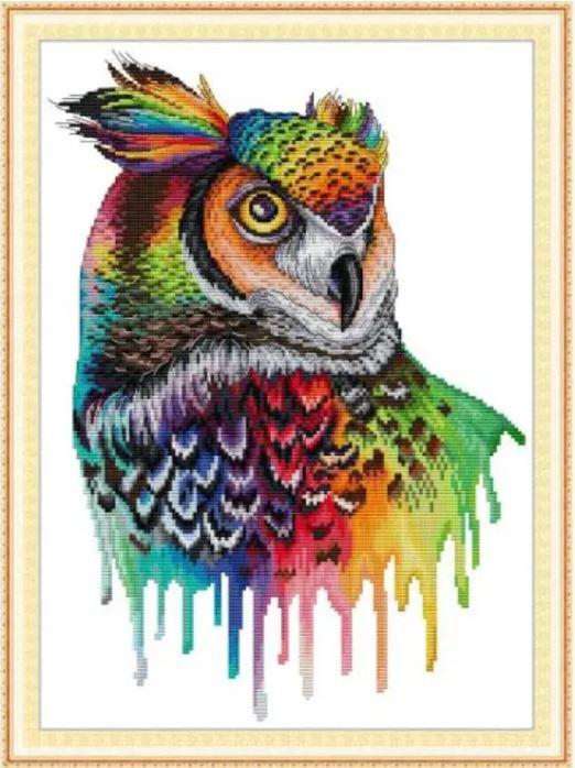 Набір для вишивання за нанесеною на канву схемою "Rainbow owl". AIDA 14CT printed, 32*43см, фото 1