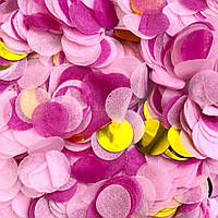 Конфеті кружечки тіш'ю "Рожевий + малиновий + золото" 15 мм, 50 грамів (Китай)