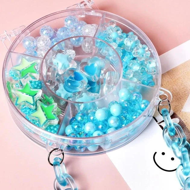 Дитячий набір для творчості та створення шарм-браслетів, прикрас у подарунковому кейсі-сумці блакитний колір