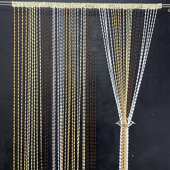 Штори мотузкові в кухню, штори нитки на двері балкон кісея Коричнево-золотисто-бежево-білі (NB-301)