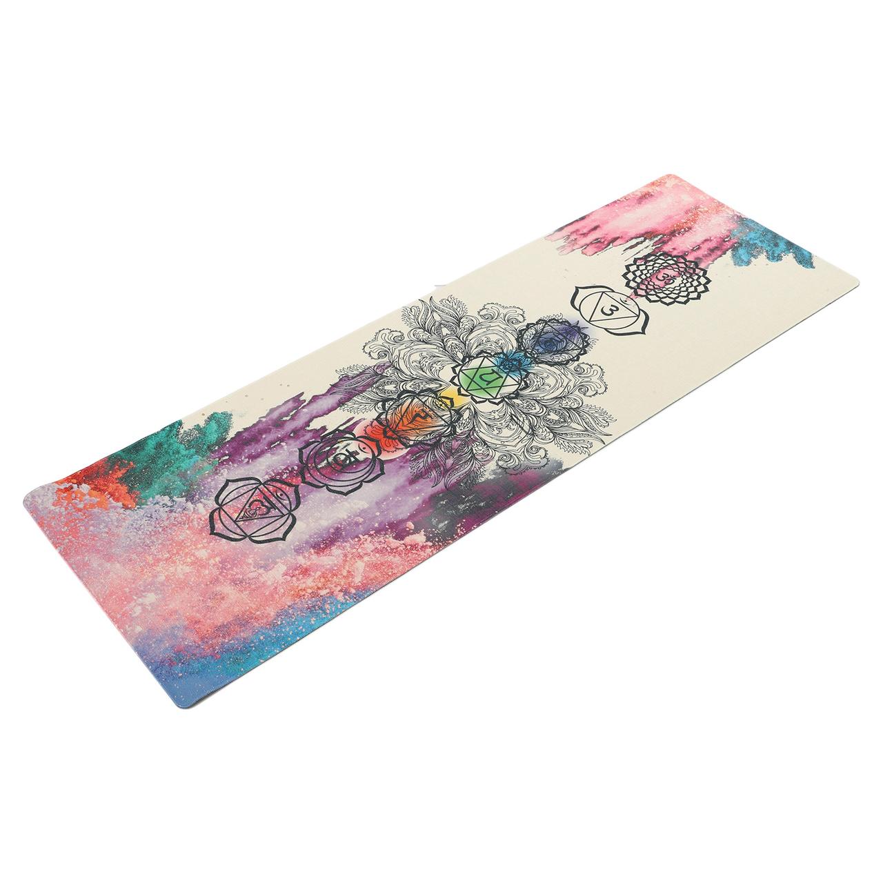 Килимок для йоги лляний двошаровий Чакри Акварель 183x61x0.3 см Record FI-7156-4, фото 1